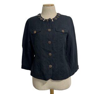 Ruby Rd.  Women’s Size 8 Black Beaded Neck 3/4 Sleeve Button-Up Jacket